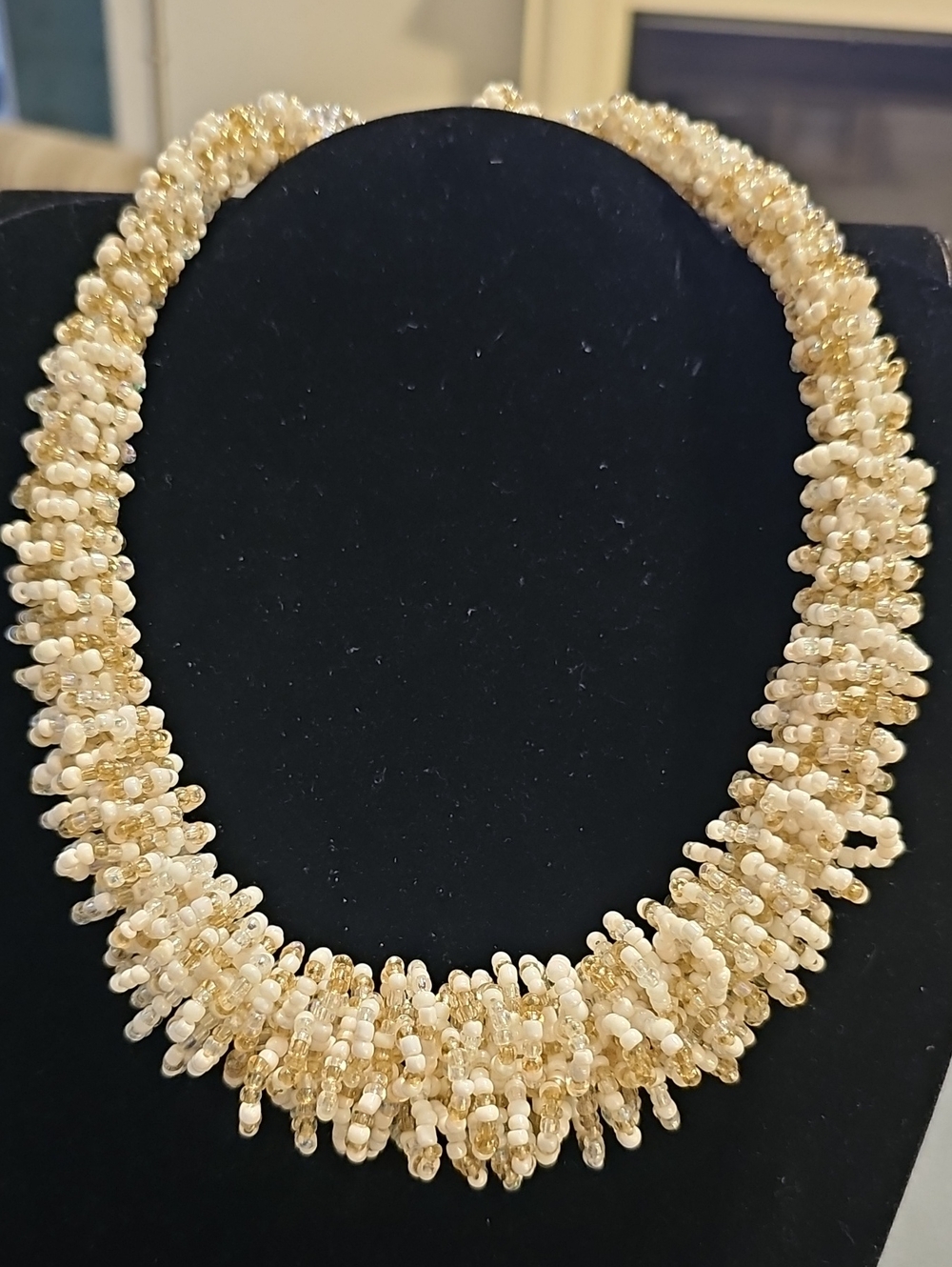 Unbranded Beaded Fringe Collar Necklace Womens Sz OS White Gold Artisan Vintage